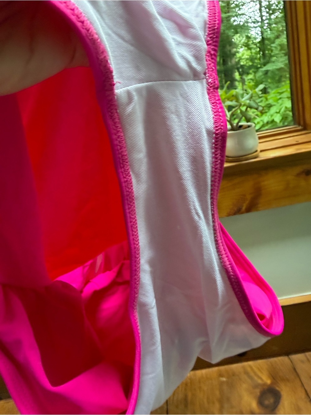 Tempt me hot pink one piece bathing suit high mesh v neck size XL - Picture 9 of 11